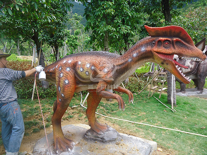 水泥雙冠龍雕塑，水泥恐龍雕塑